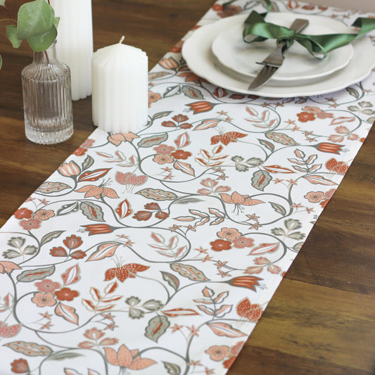 Vintage Floral Table Runner - Rust