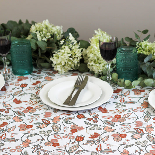 Vintage Floral Tablecloth - Rust