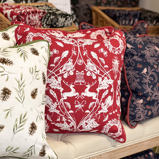 Red Stags & Wreaths Cushion